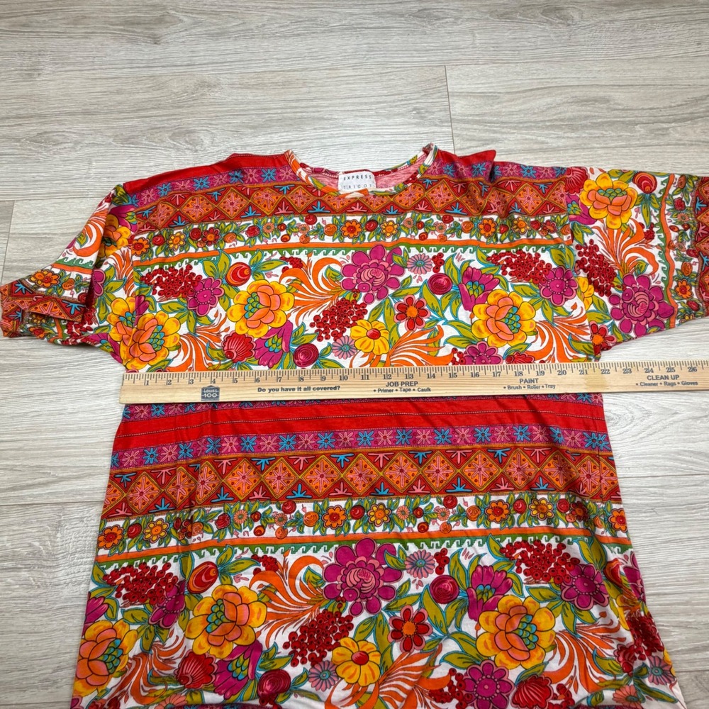 Express Tricot Vintage 90s Floral Border Print Cotton Top Made in Italy Womens L - Picture 5 of 6